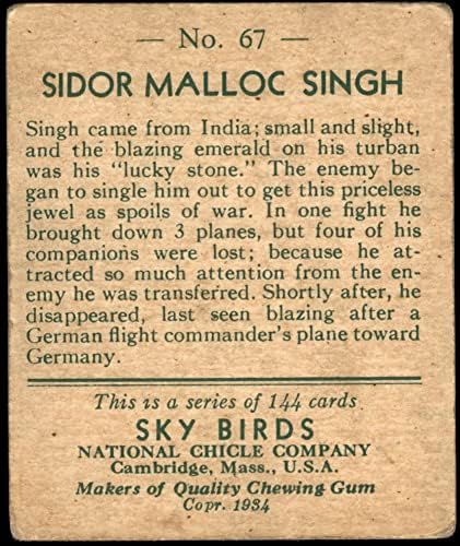 1934 Ulusal Chicle Gökyüzü Kuşları 67 Sidor Malloc Singh (Kart) İYİ