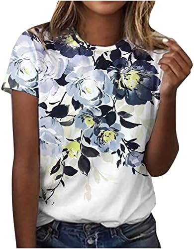 Sonbahar Yaz T Shirt Bayanlar Kısa Kollu Ekip Boyun Tekne Boyun Pamuk Grafik Çiçek Brunch Bluz Tee Genç Kızlar için