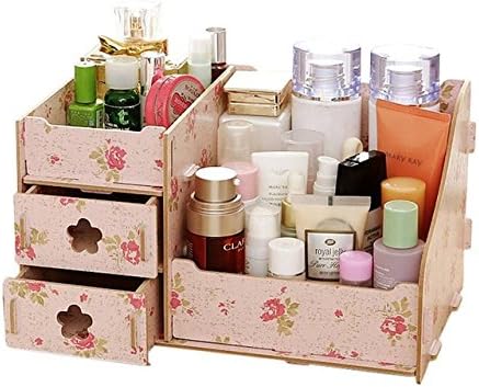 MJCSNH 1 piezas de Gran capacidad Madera organizador cosméticos maquillaje caja almacenamiento con Espejo escritorio