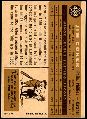 1960 Topps 438 Jim Coker Philadelphia Phillies (Beyzbol Kartı) ESKİ / MT Phillies