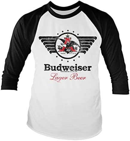 Budweiser Resmi Lisanslı Vintage Kartal Beyzbol Uzun Kollu Tişört (Beyaz-Siyah)