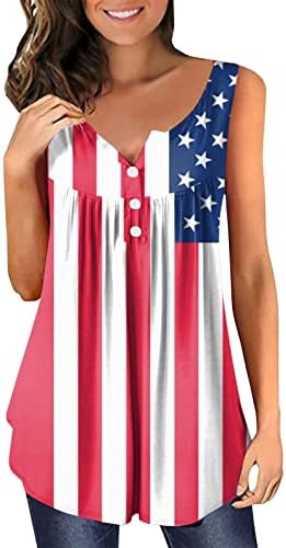 4th Temmuz Amerikan Bayrağı Tunikler Kadınlar için Karın Gizleme T Shirt Yaz Rahat Tatil Kısa Kollu Düğme V Yaka Bluzlar