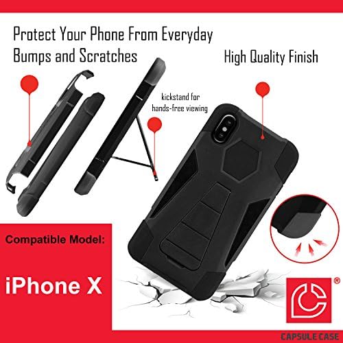 ıphone X Kılıf, Kapsül - Kılıf Hibrid Fusion Çift Katmanlı Darbeye Savaş Kickstand Kılıf (Siyah) iPhone X- (Dominik