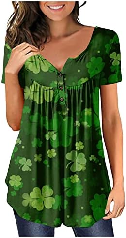ADHOWBEW St Patrick Günü Gömlek Kadın 3/4 Kollu Shamrock Şanslı T-Shirt İrlandalı Festivali Hediye Crewneck Rahat
