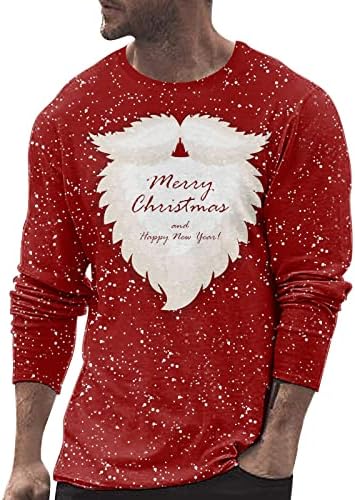 ZDDO Noel Uzun Kollu T-Shirt Mens, Noel 3D Grafik Noel Baba Baskı Crewneck Tee Üstleri Parti spor T Shirt