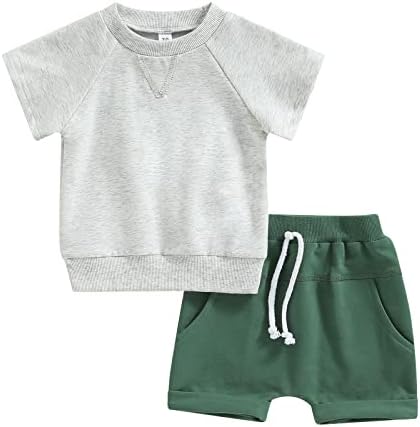Bonangber Toddler Bebek Erkek Kız Yaz Kısa Kollu Ekip Boyun Düz Renk T-Shirt + Elastik İpli Şort Takım Elbise