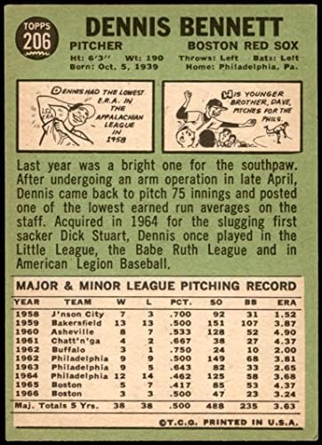 1967 Topps 206 Dennis Bennett Boston Red Sox (Beyzbol Kartı) ESKİ Red Sox