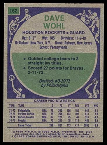 1975 Topps 162 Dave Wohl Houston Rockets (Basketbol Kartı) NM + Rockets U Penn